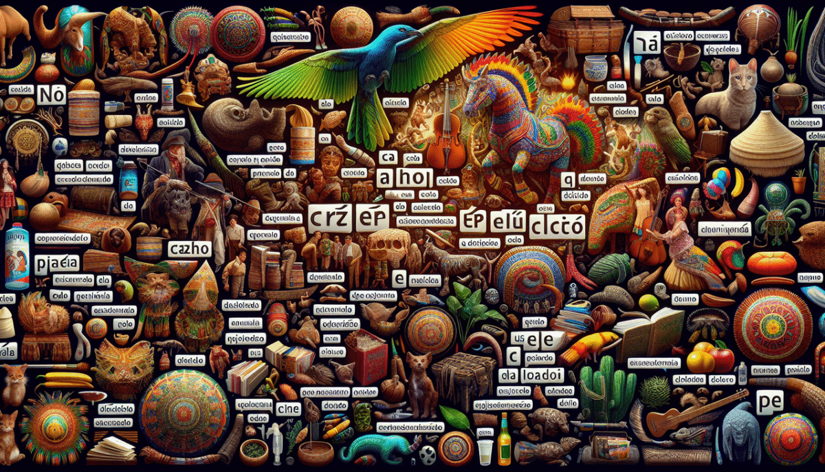 Mot espagnol en O, variété d'objets, animaux et concepts commençant par O, collage vibrant et esthétique.