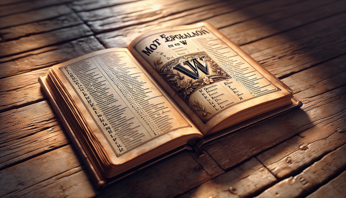 Affiche "Palabras en Español con la letra W" en typographie ancienne.