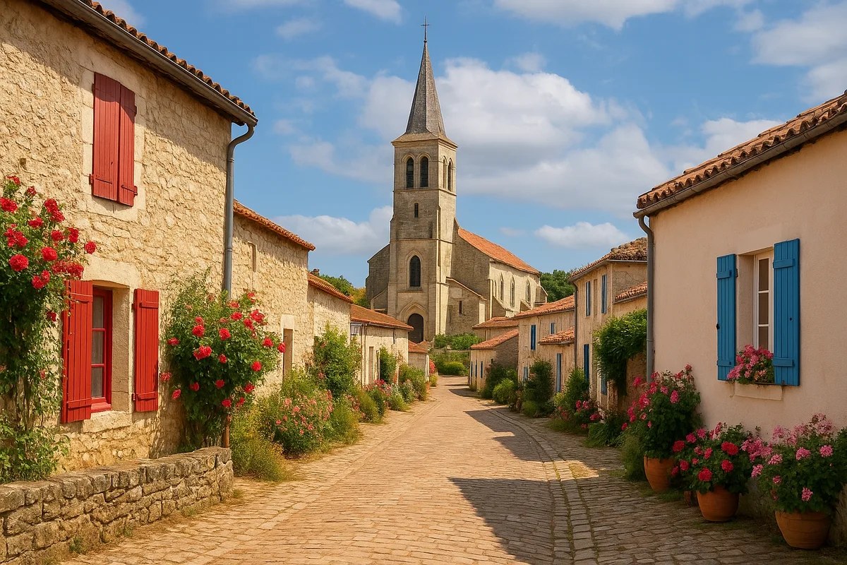Ruelle pavée bordée de maisons en pierre dans un village labellisé Plus beau village de France